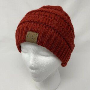 C.C. Exclusive Red Stretch Ribbed Knit Winter Cap Hat Beanie